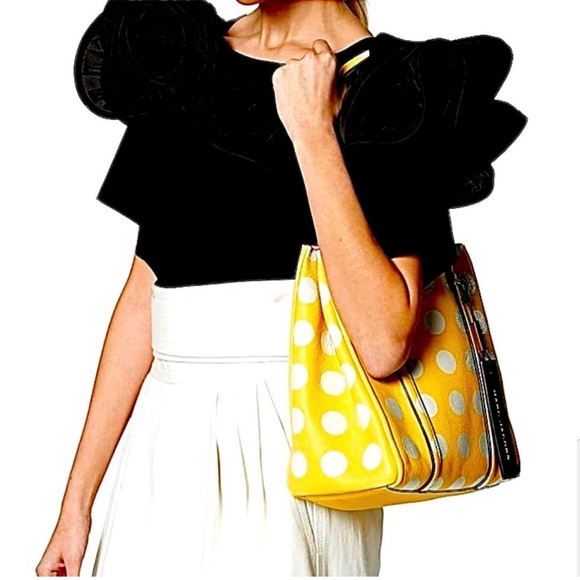 Marc Jacobs The Dot Tag Yellow Leather Large Tote Bag with White Dots 🔥HP🔥 - Picture 3 of 14